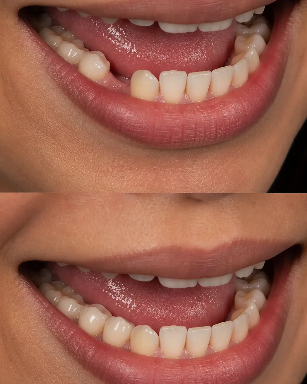 Illustration of a missing tooth replaced with a dental implant and crown