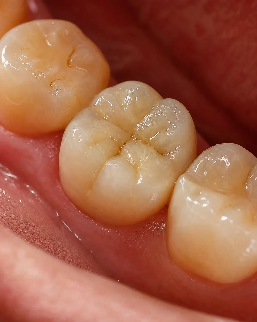 A molar restored with a natural-looking crown after a root canal