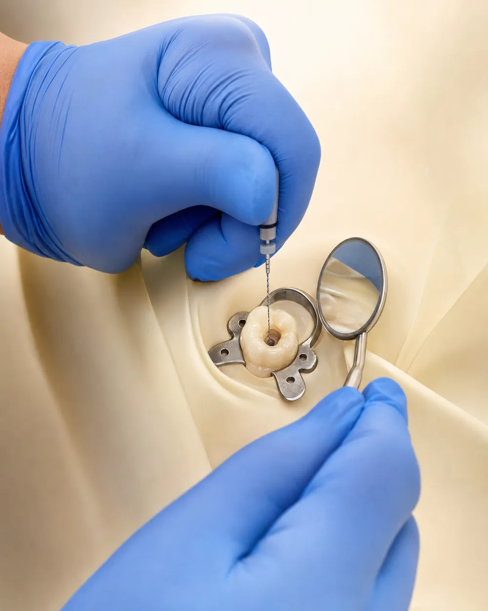 Gentle root canal treatment in Brooklyn with the tooth isolated and numbed