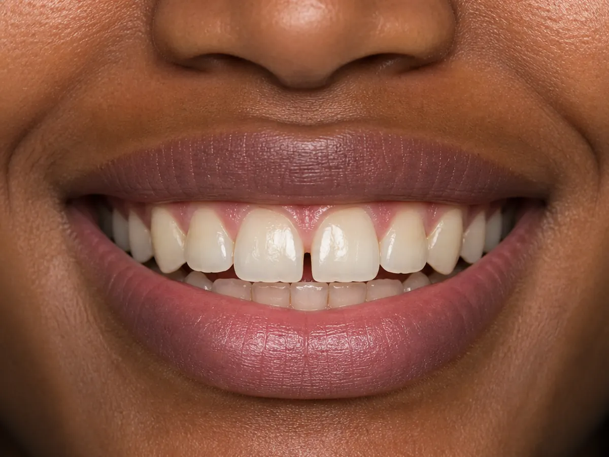Composite bonding before: a gap and small chips between the front teeth
