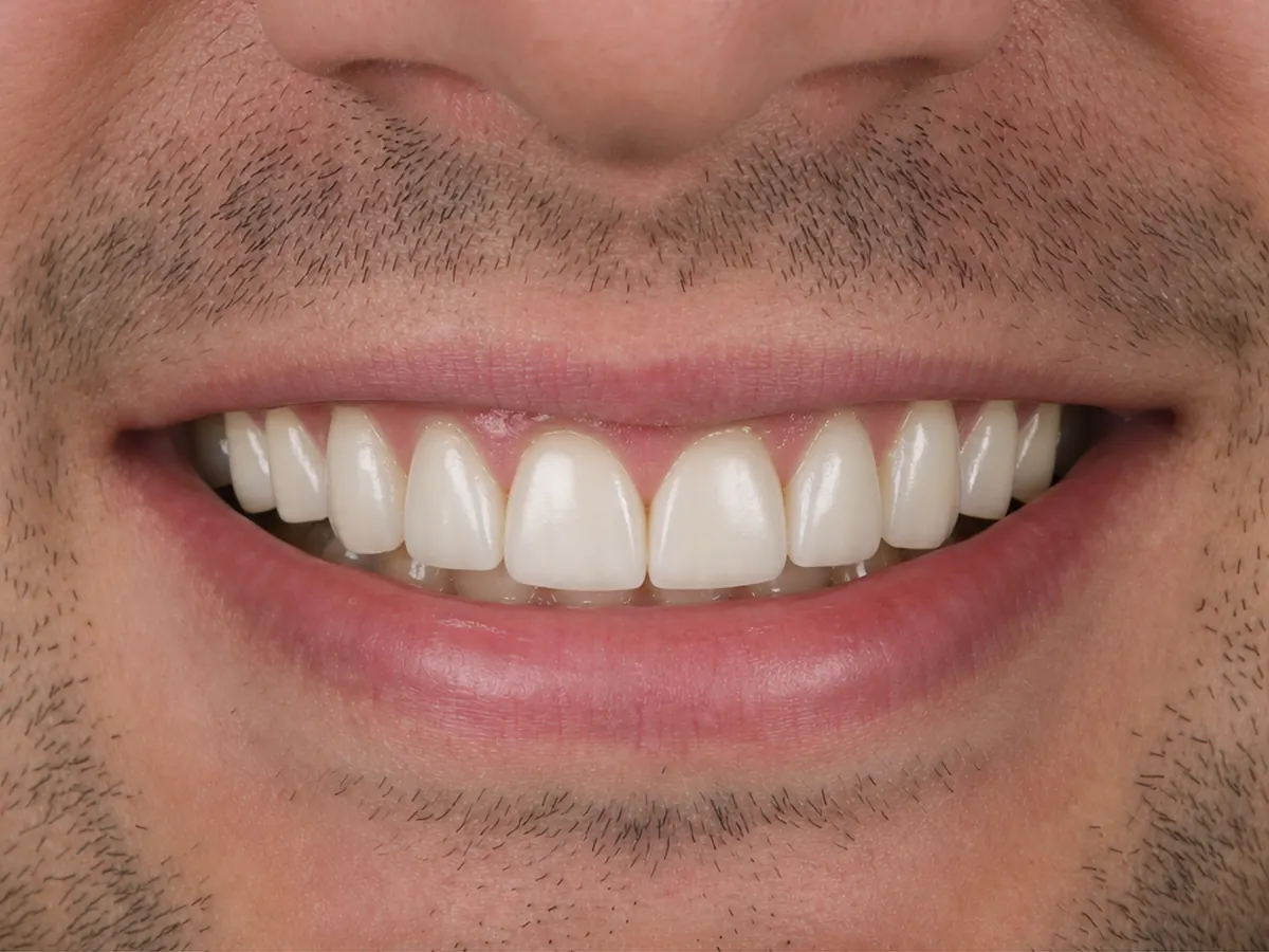 Composite veneers after: reshaped, even front teeth
