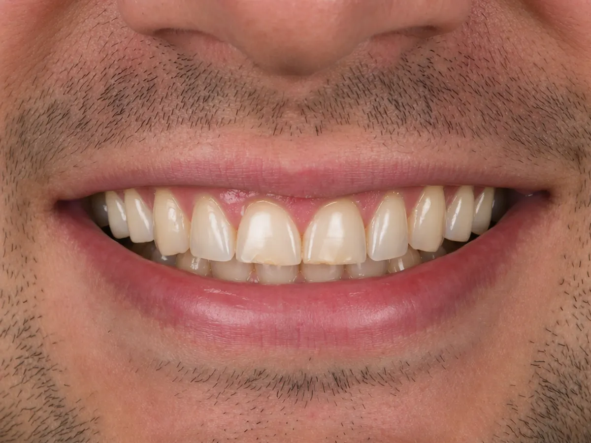 Composite veneers before: worn and uneven tooth edges