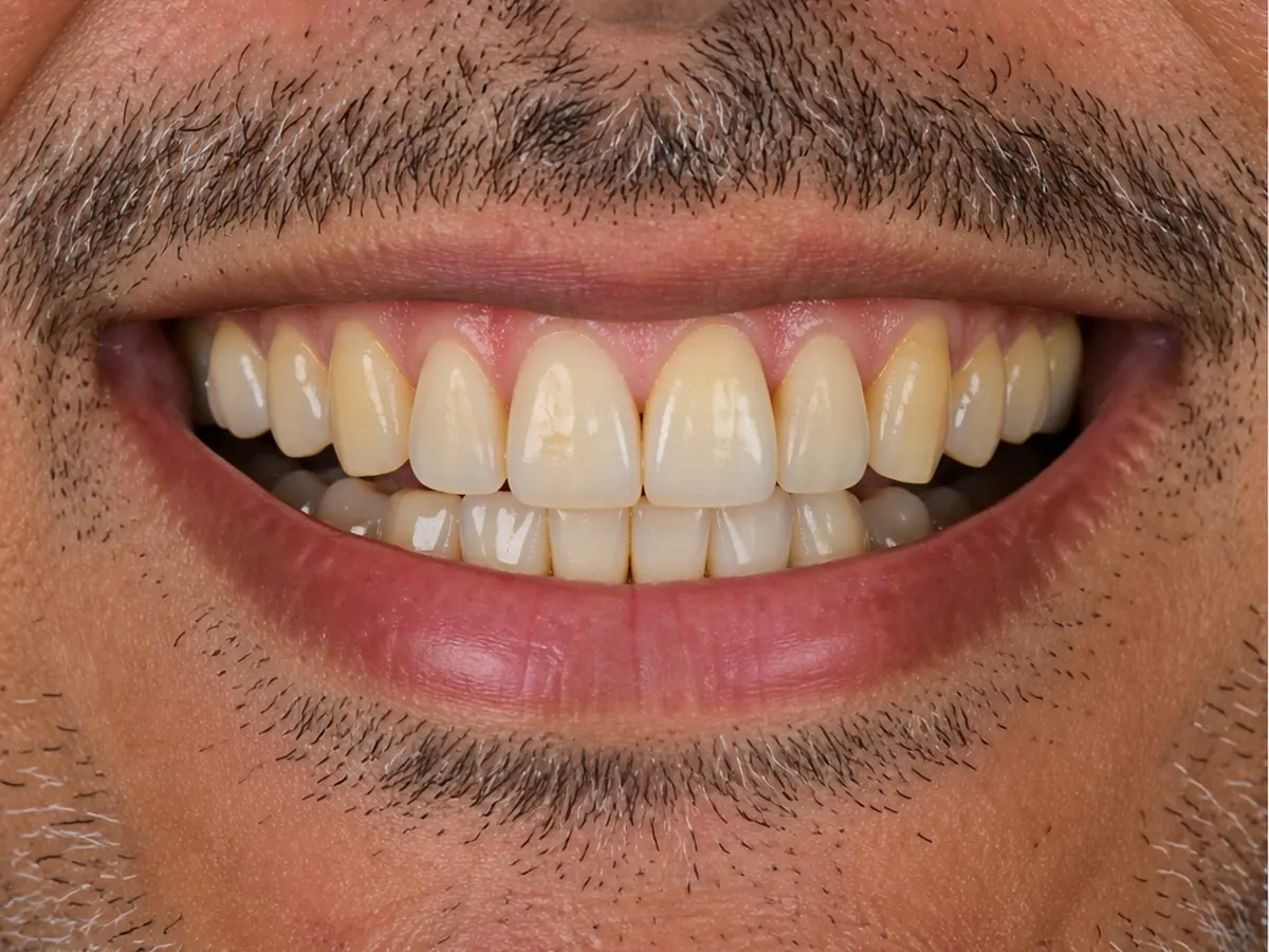 Professional whitening before: coffee and age staining on the teeth
