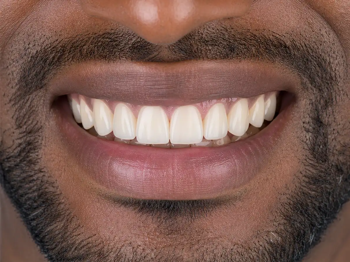 Invisalign and veneers after: straight and evenly finished front teeth