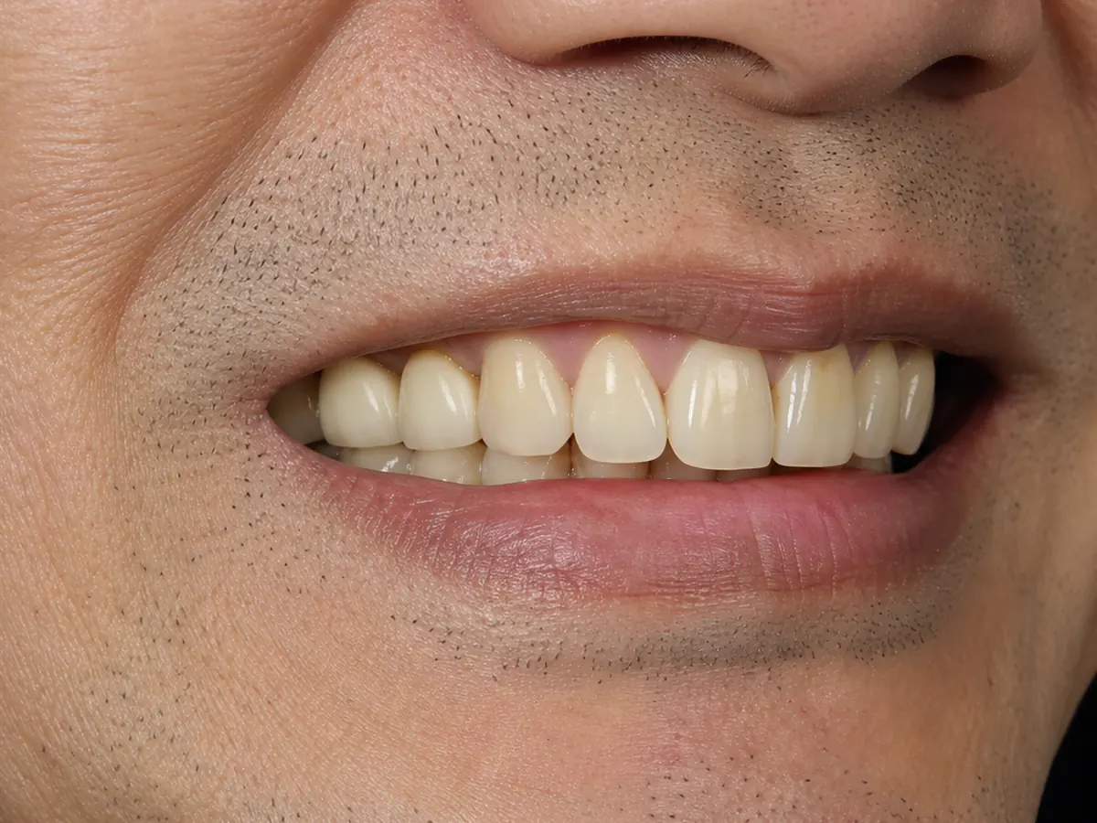 Implant bridge after: several missing teeth replaced with a fixed bridge