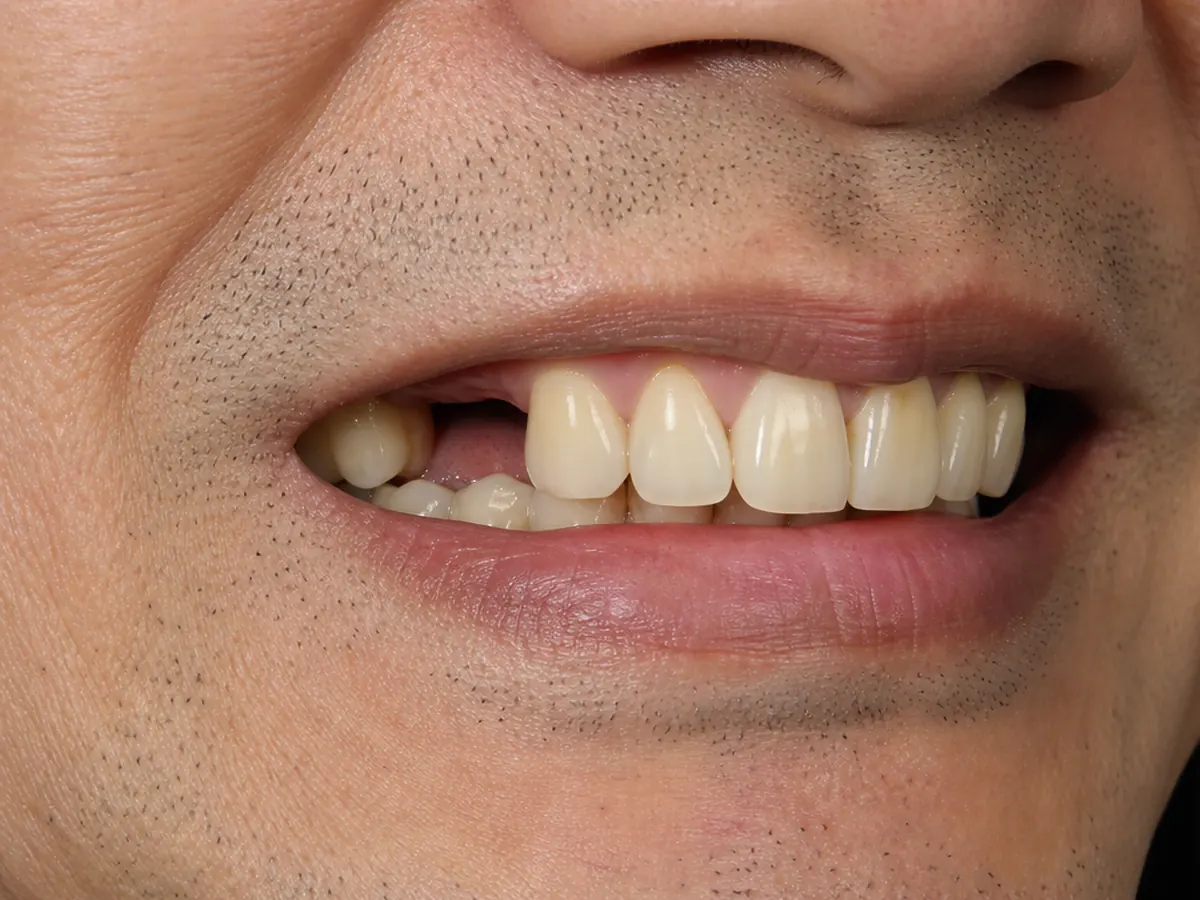 Implant bridge before: several missing teeth in a row