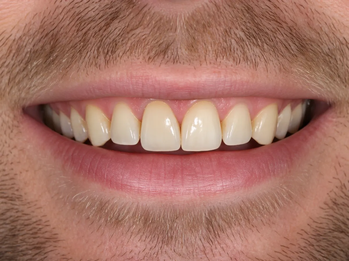 Root canal and crown after: the tooth restored to match its neighbors