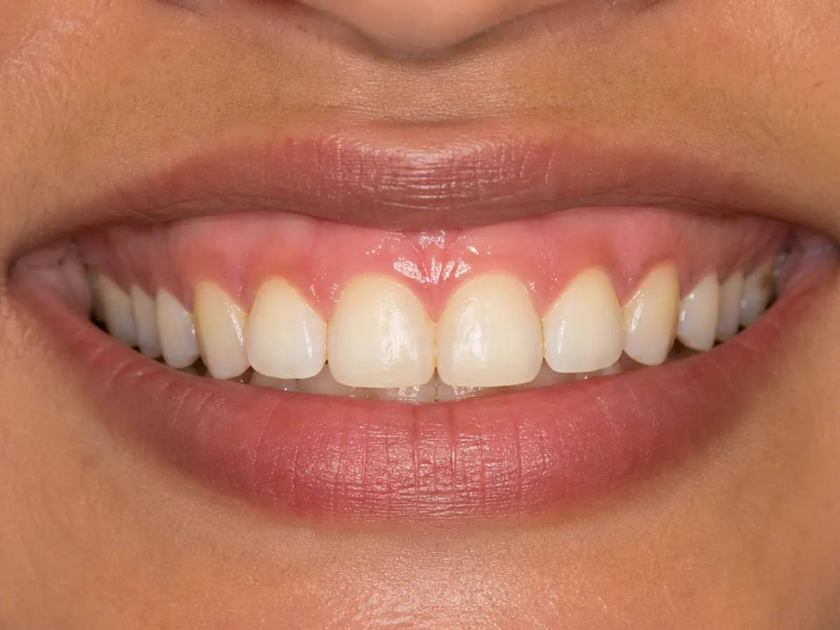 Gum reshaping and veneers before: an uneven, gummy smile line