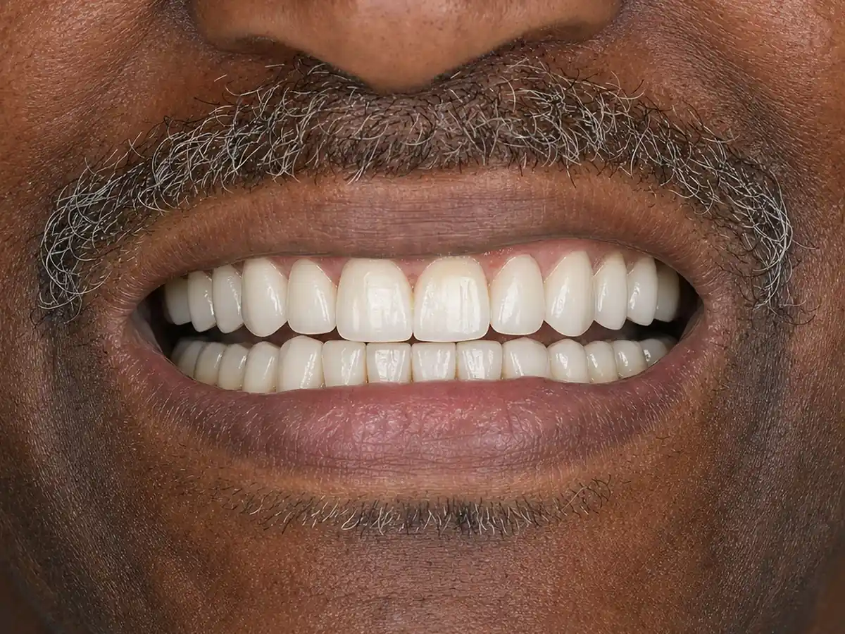 Full-arch implants after: a complete fixed set of upper teeth